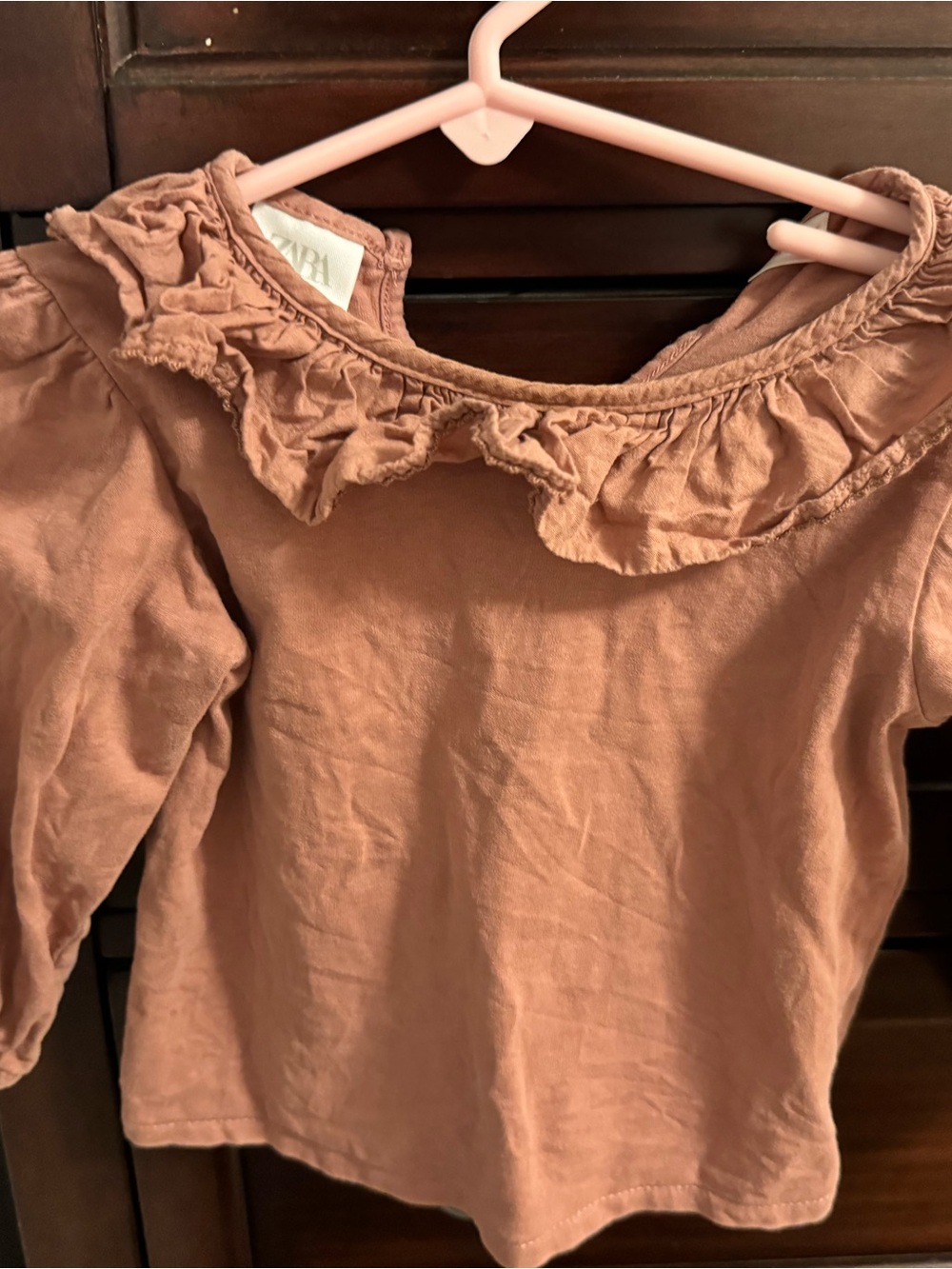 12-18 Zara Girls Pink-Rose Ruffle Collar Long Sleeve Top